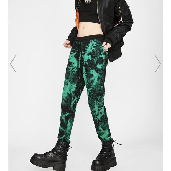 Hot & Delicious Tie Dye Joggers Black Green Splatter Style Size Medium - Picture 1 of 6